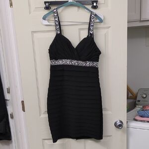 Black Beaded Strap Cocktail Dress